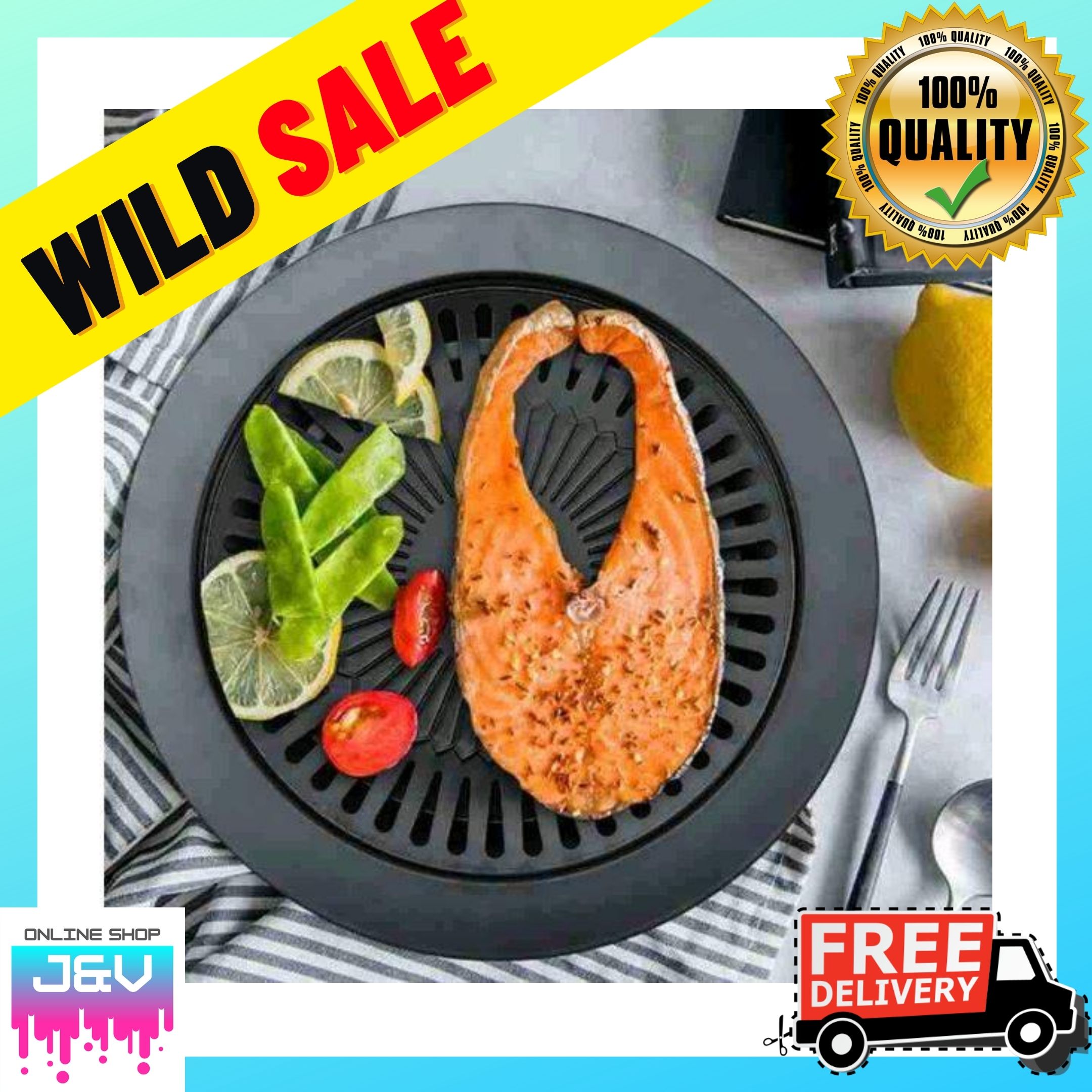 Authentic Non stick Grill Plate/Smokeless Indoor Barbecue Pan Grill