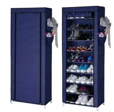 100% High Quality 10 Layer 9 Grid Shoe Rack Storage Shelf Organizer Cabinet Cover Pockets