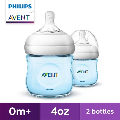 Philips AVENT 4oz Natural Baby Bottle Blue, 2-pack