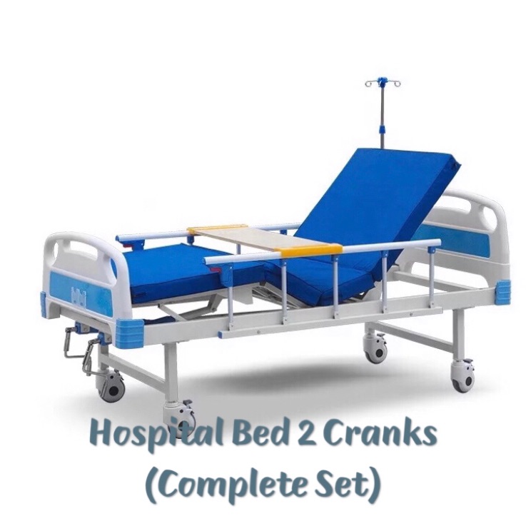 HOSPITAL BED 2 Cranks Complete Set with IV Pole Leatherette Matress