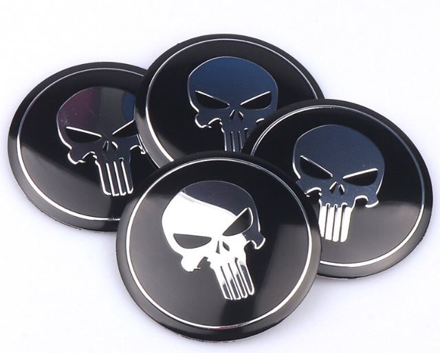 4 x 56.5mm Punisher Rock Skull Emblem Car Wheel Center Cap Decor Cover