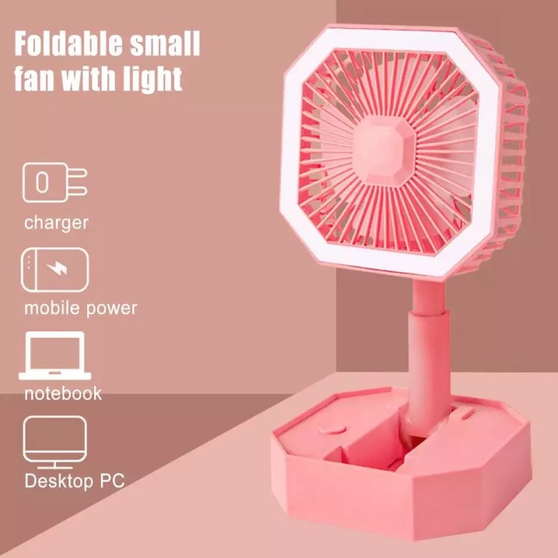 USB Rechargeable Electric Table Fan LED Light Multifunction Fan Stand