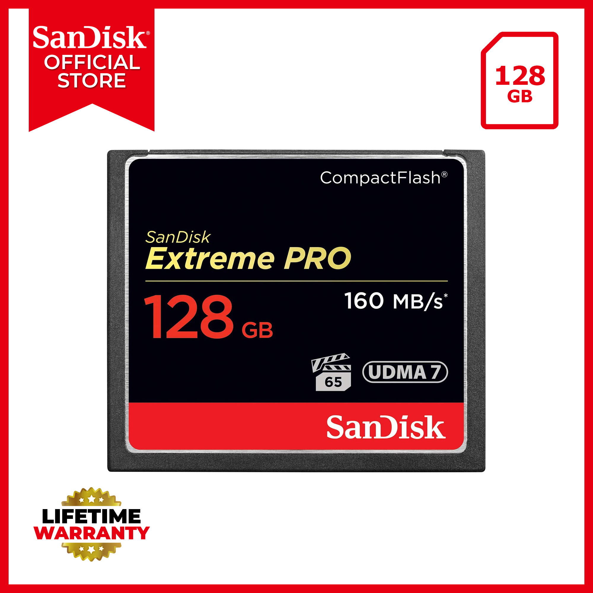 SanDisk Extreme Pro CompactFlash 128GB Memory Card with 160MB/s Read