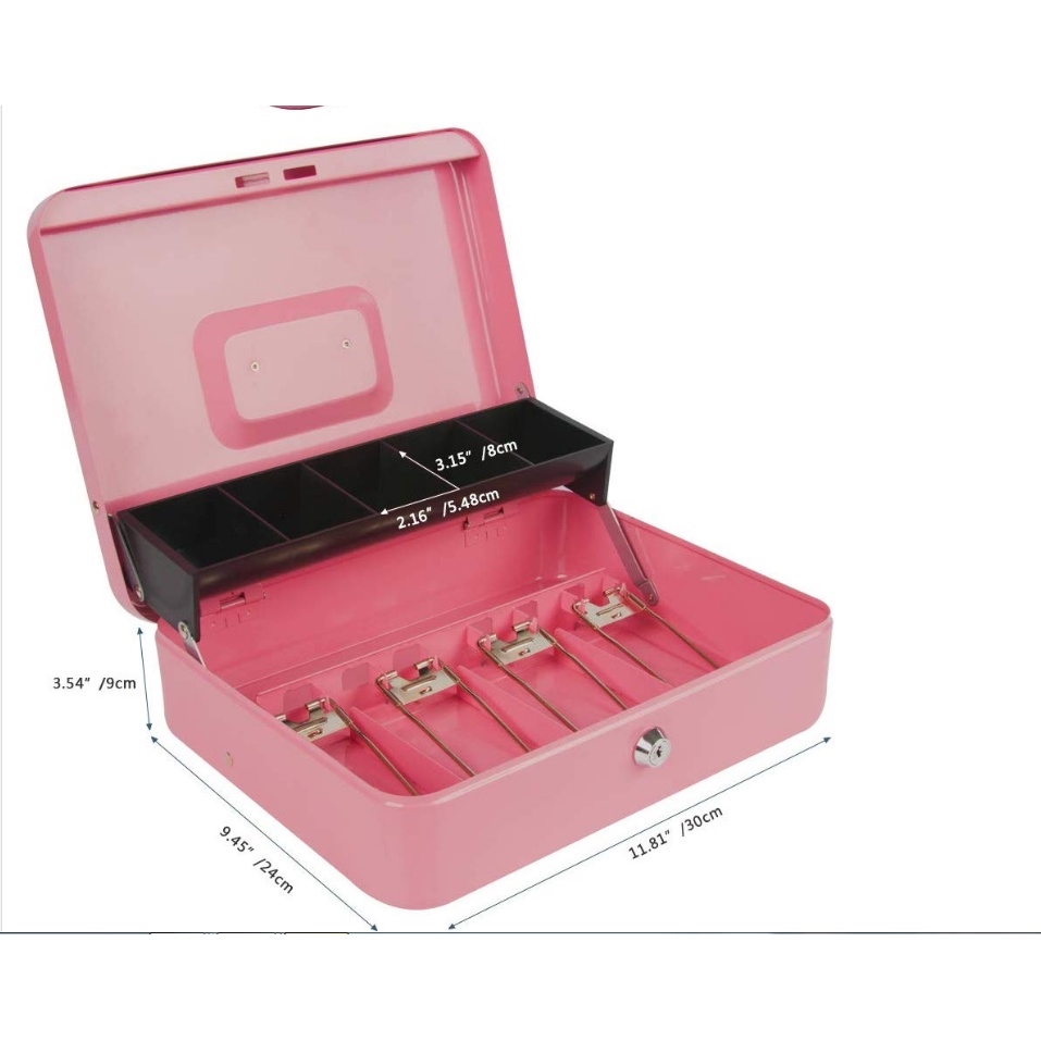 Cash Box Money Drawer Storage Key Locking Safe Tiered Tray Cashier