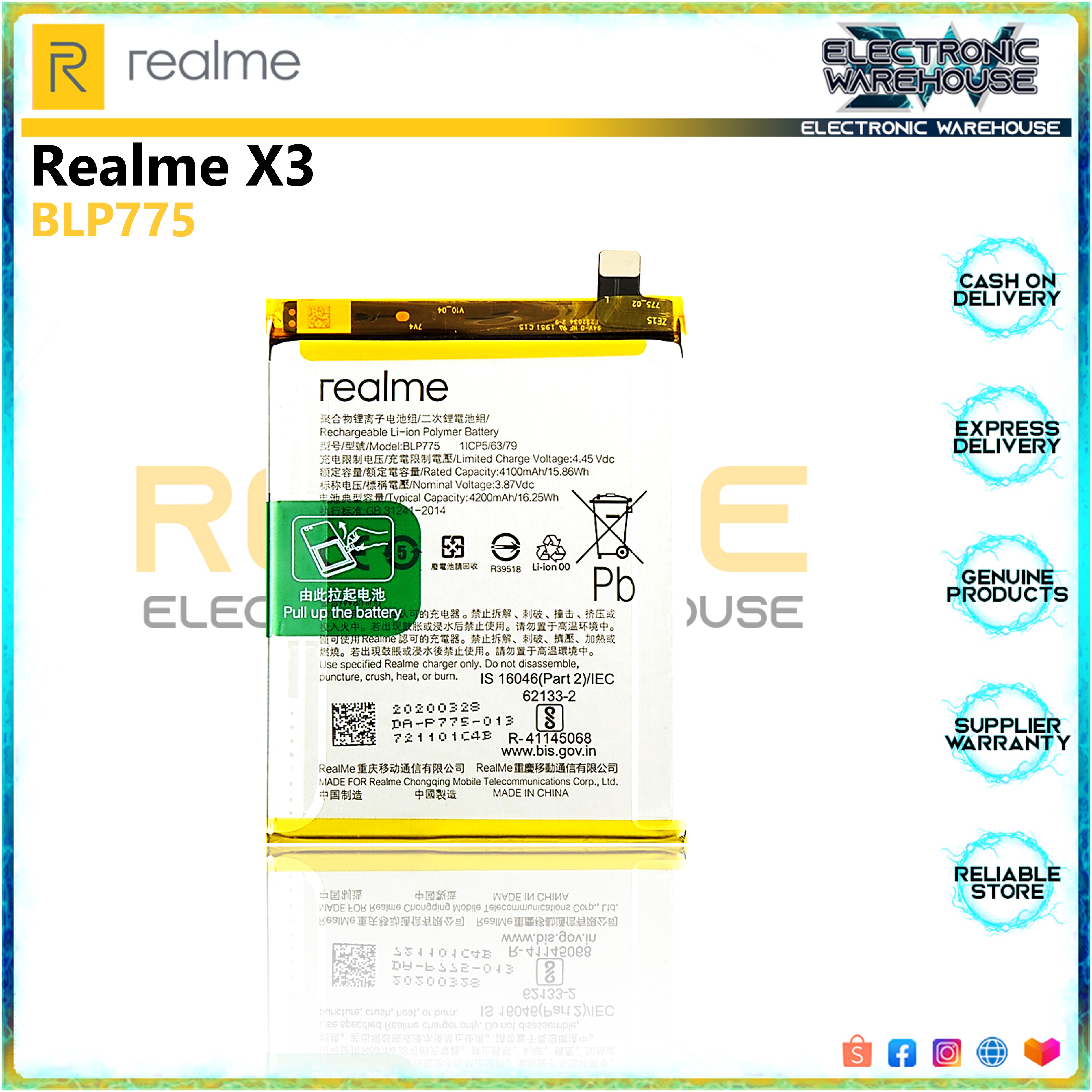 Battery for Realme X3 Model BLP775 4200mAh Capacity Lazada PH