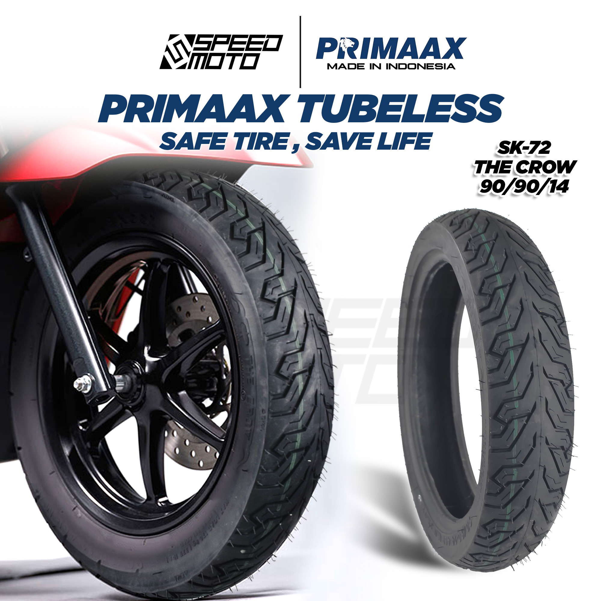 PRIMAAX SK72 THE CROW 14" RIM SIZE 90/9014 TUBELESS TIRE 1PC FOR MIO