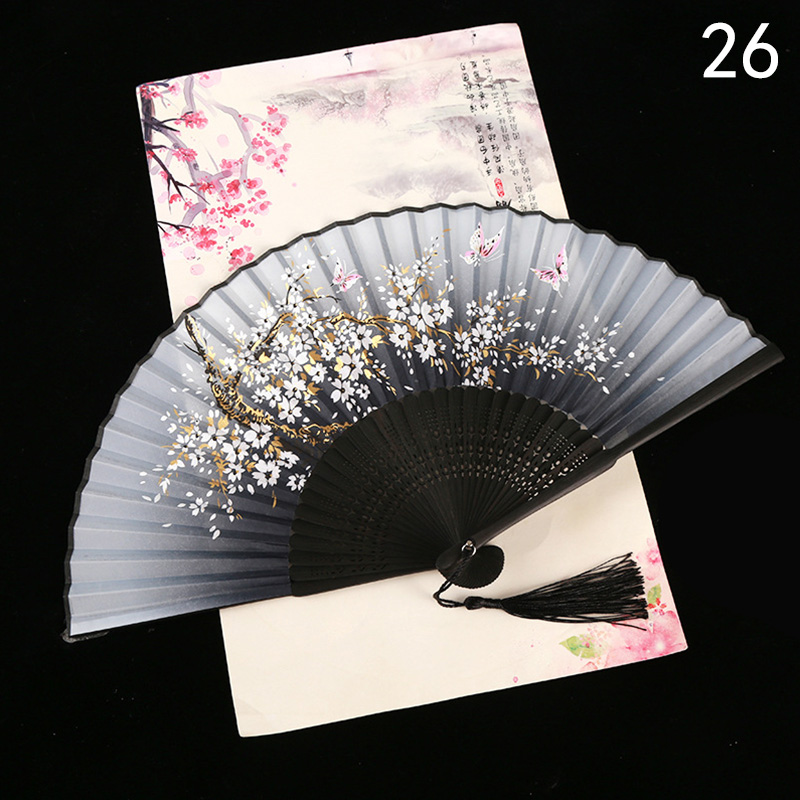 Pzcf 1PC Fashion Silk Folding Bamboo Fan Classical Home Wedding Hand Fan Party