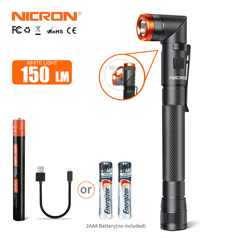 Nicron Twist 90° Magnetic LED Penlight Flashlight Rechargeable 10840 Lamp N73 