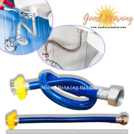 2PCS Stainless Flexible Blue Hose (1/2x1/2x12" OR 1/2x1/2x18") Toilet