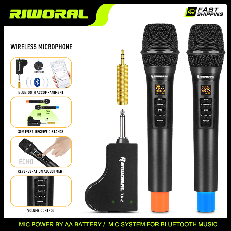 Bietrun Wireless Microphones with Echo,Treble,Bass & Bluetooth,98 FT  Range,Portable UHF Handheld Karaoke Dynamic Microphone System with  Rechargeable