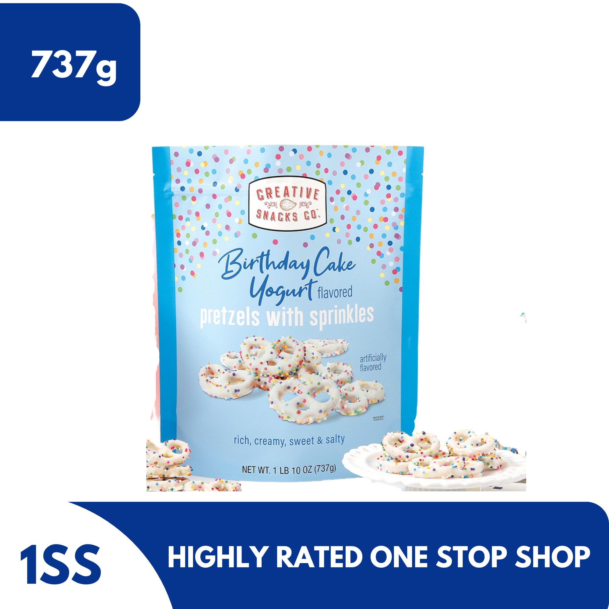 Creative Snacks Co. Birthday Cake Yogurt Flavor, Pretzel with Sprinkles