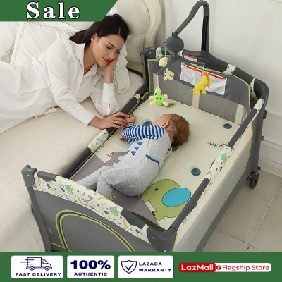 3 in 1 Infant Baby Rocker Crib On Sale Convertible to Rocker and Playpen Crib with Mosquito Net and Diaper Changing Table