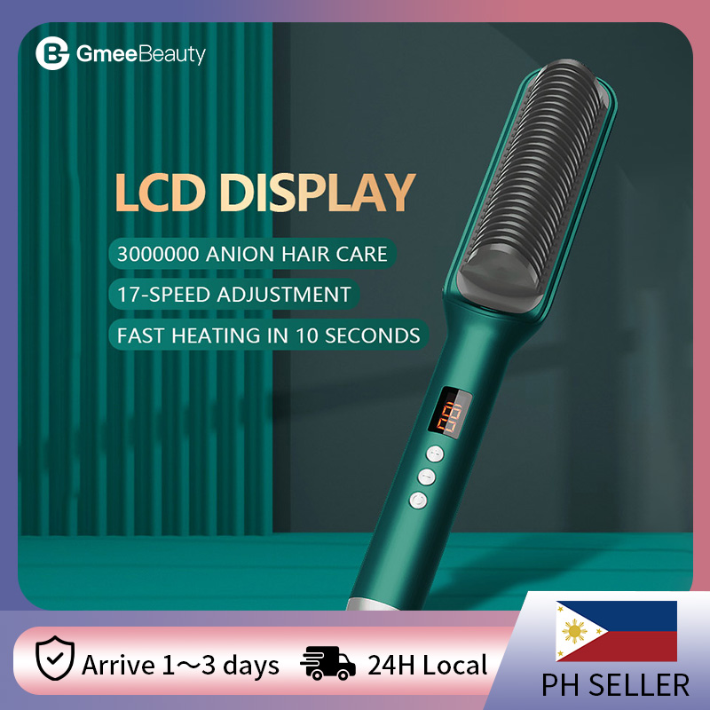 Hair Straightener Heat Brush 2in1 Ceramic Ionic Straightening Brush