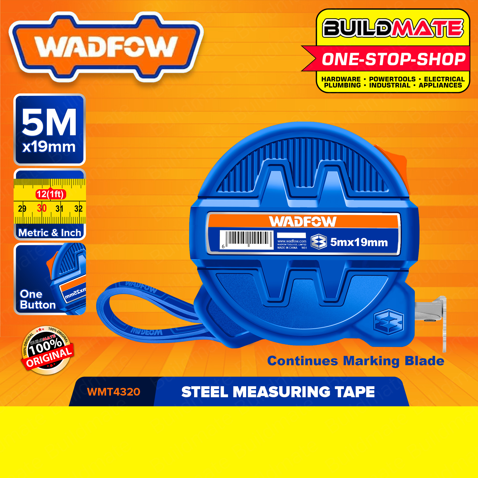 WADFOW Steel Measuring Tape Measure 5m x 19mm Metric & Inch Continuous
