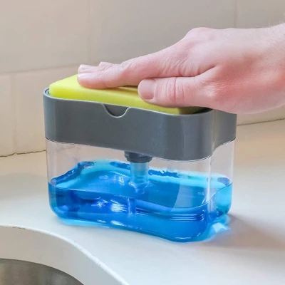 Soap Pump Dispenser Holder For Dish Soap Sponge Kitchen Dishwashing Liquid Automatic Liquid Box Press Scouring Pad Cleaning Box Pot Brush Liquid Box