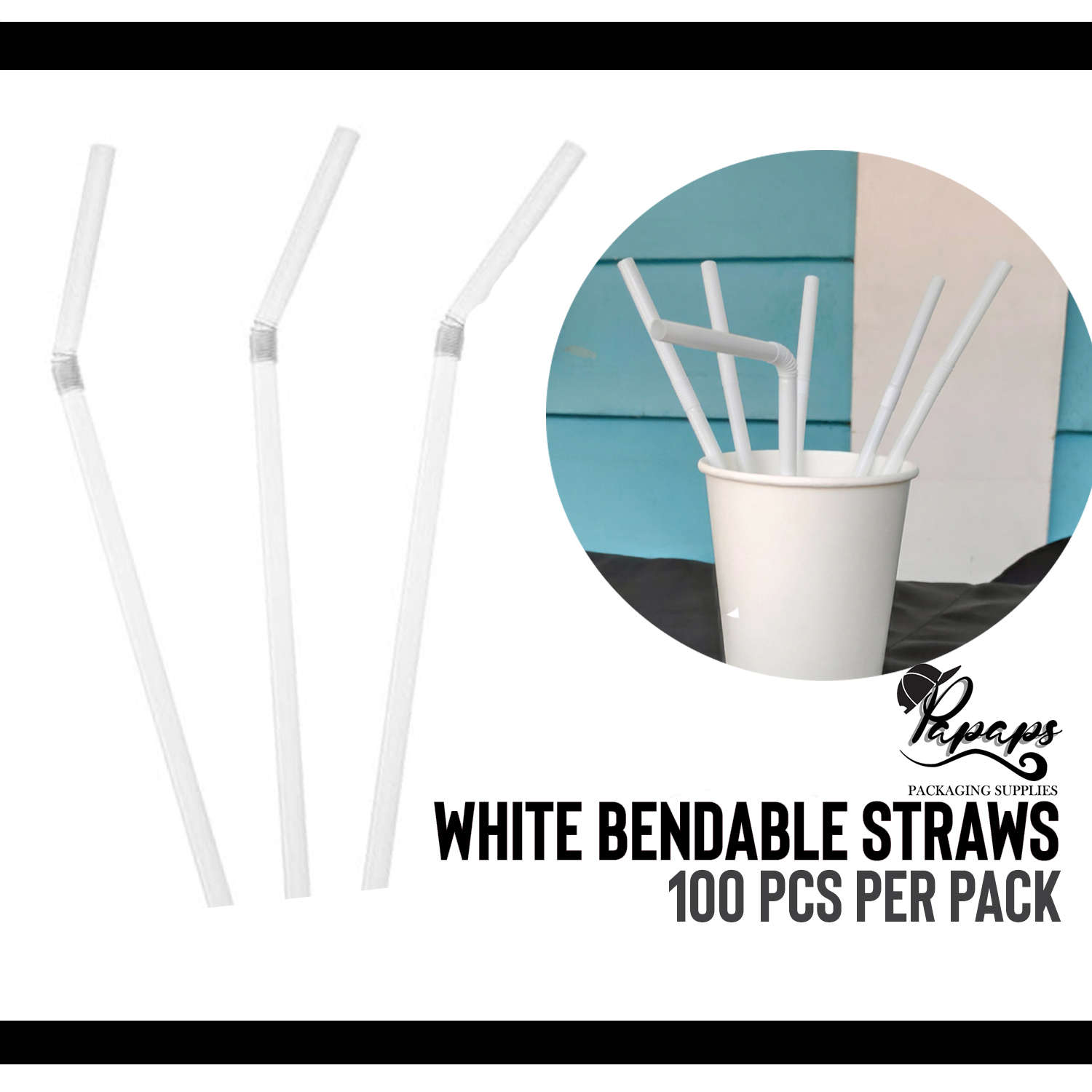 White Bendable Straw not individually wrapped 100pcs/pack