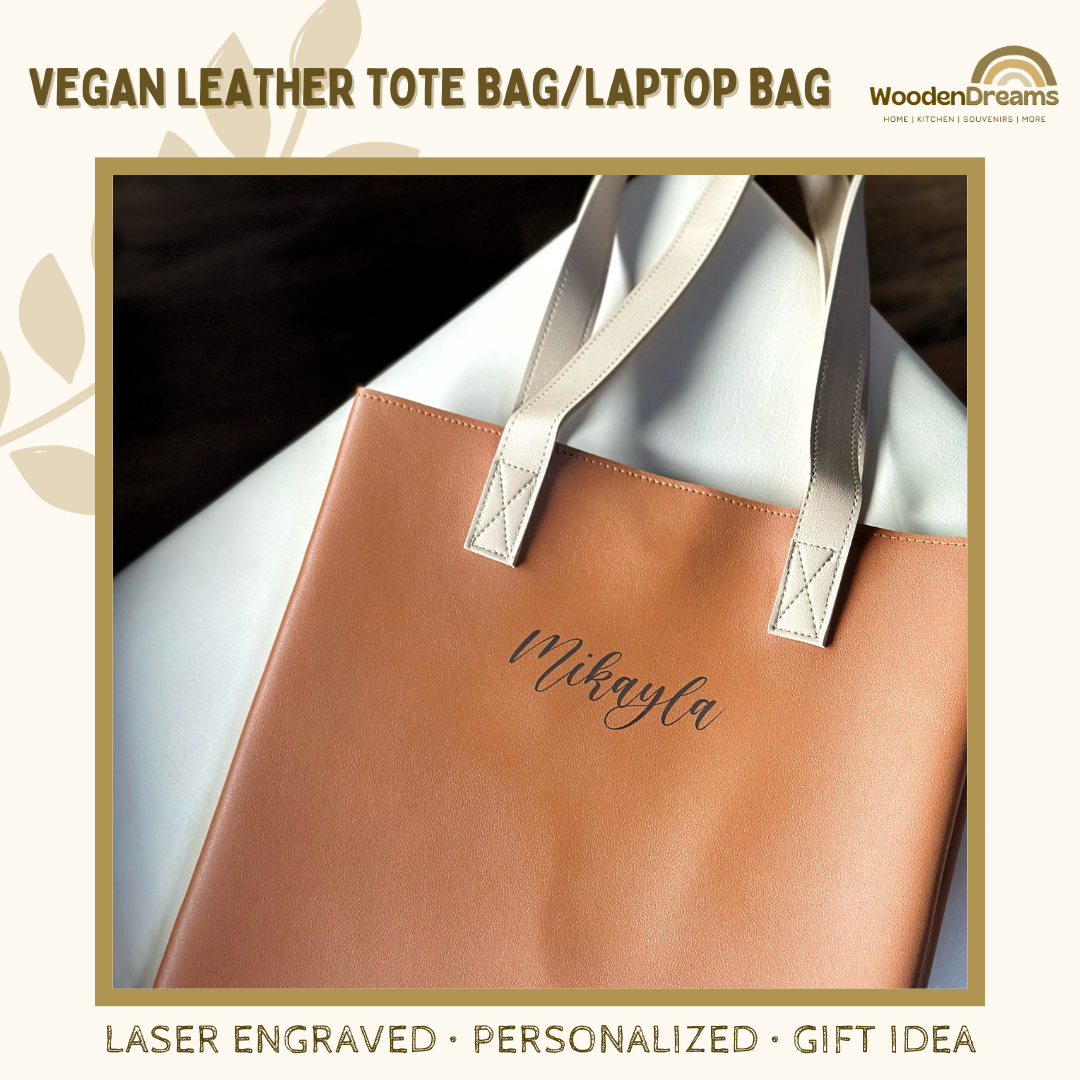 PERSONALIZED Vegan Leather Marikina Made Tote Bag Laptop Bag Minimalist  Bag (Laser Engraving)
