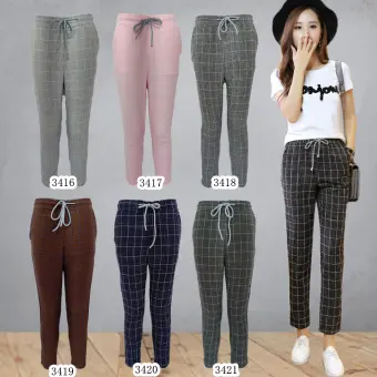 plaid female trousers