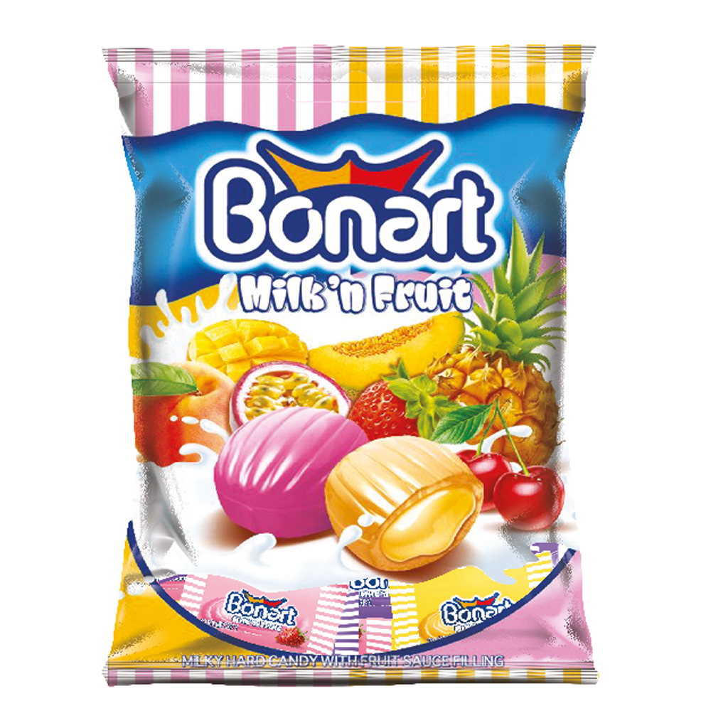 BONART Milk'n Fruit center filled hard candy assorted bag 90gm Lazada PH