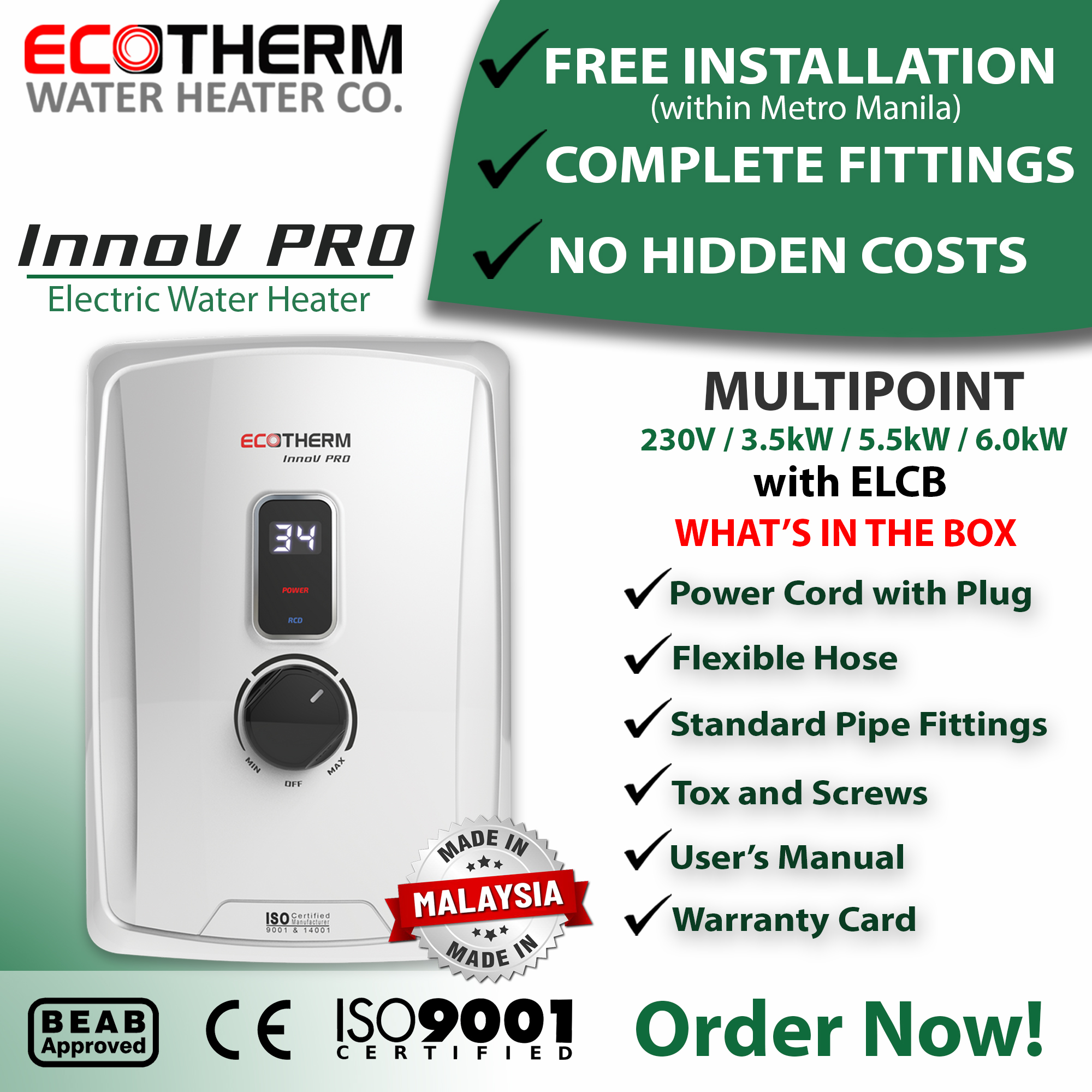 InnoV PRO -Multipoint Water Heater/Shower Heater  Ecotherm