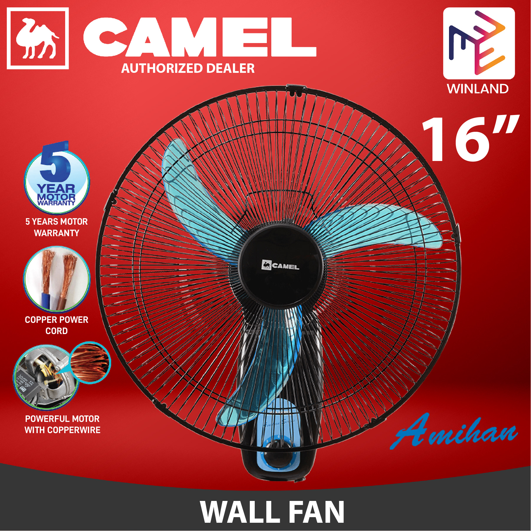 CAMEL by Winland Amihan Wall Fan Electric Fan WRF1602C(BLU) Lazada PH