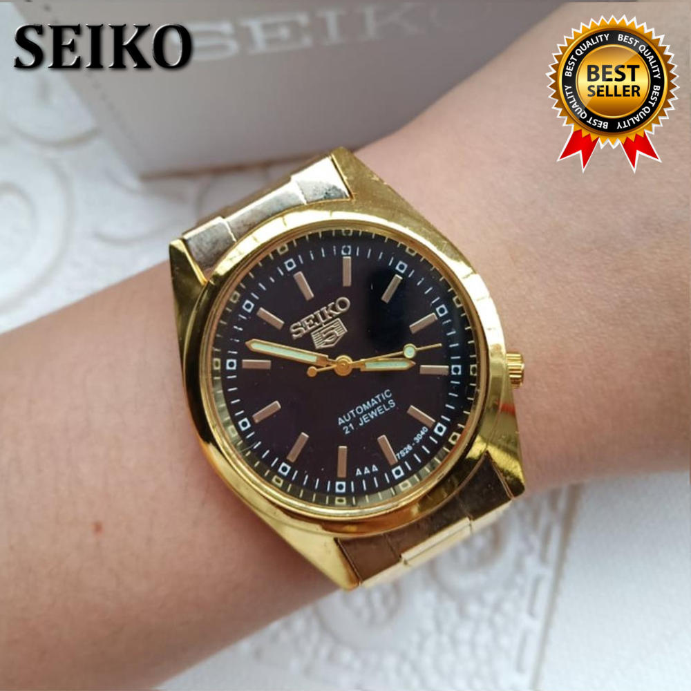 Seiko Black Dial Automatic Hand Movement Stainless Steel Watch for Men(Gold) Lazada PH