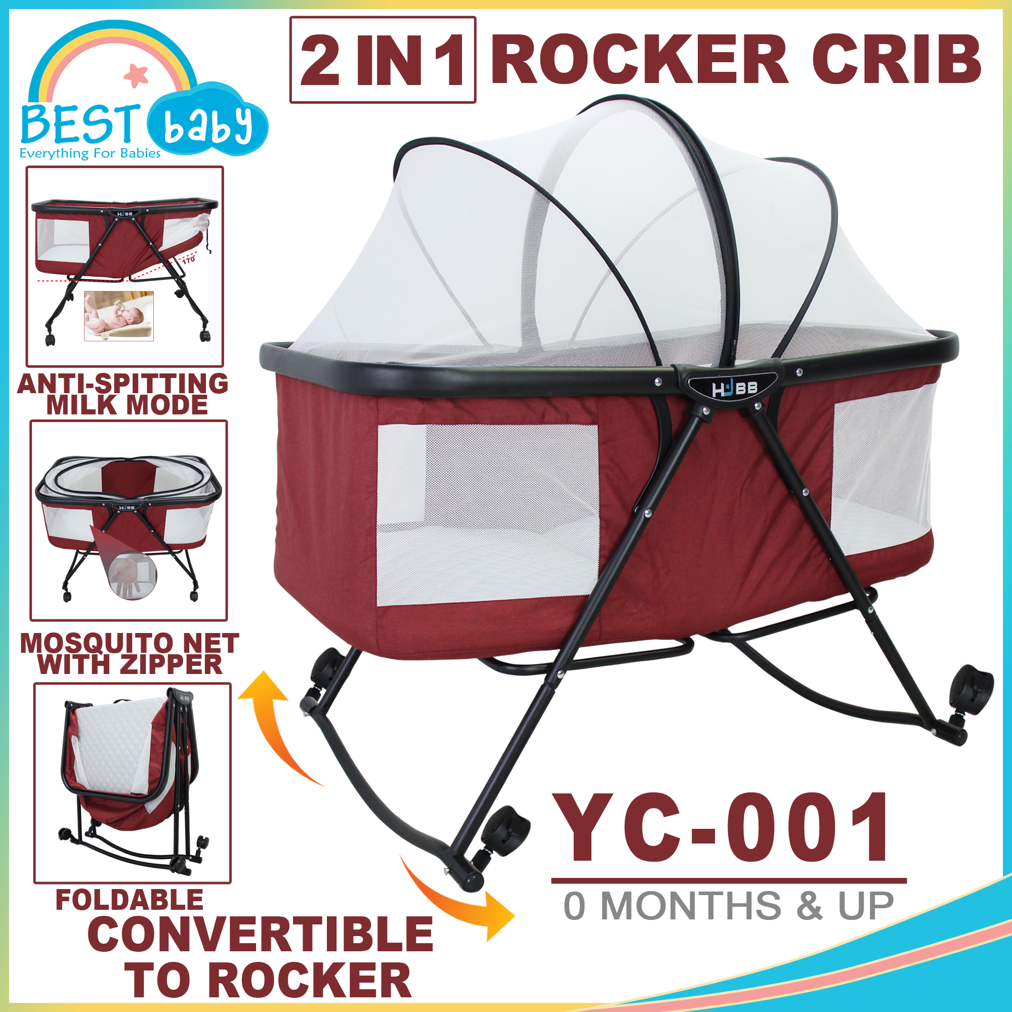 Best Baby YC001 2 in 1 Rocker Crib Portable Baby Bed Cradle