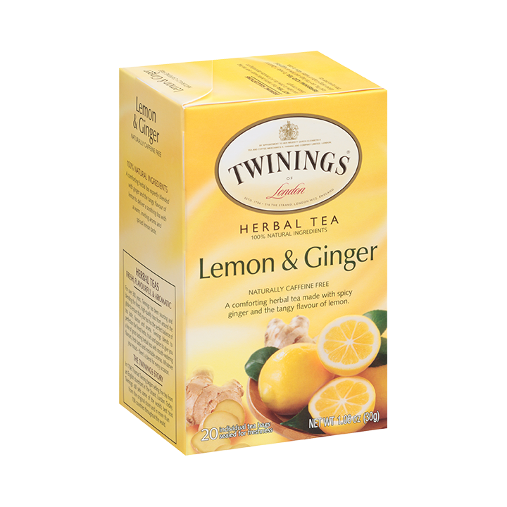 Twinings of London LEMON & GINGER Naturally Caffeine Free Herbal Tea