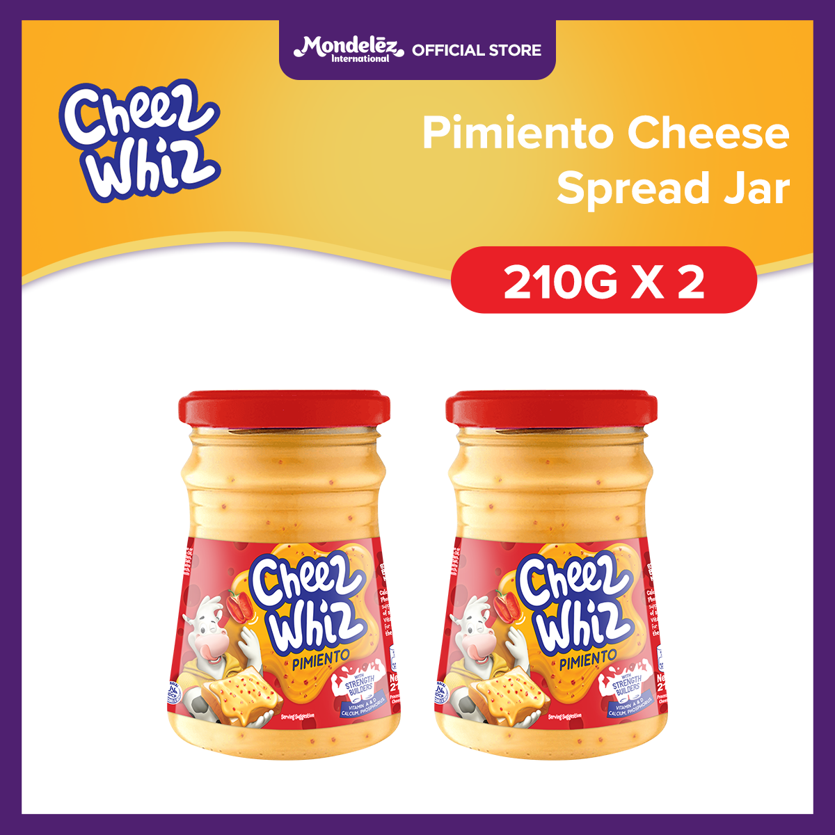 Cheez Whiz Jar Pimiento Cheese Spread 210g with Vitamin A & D