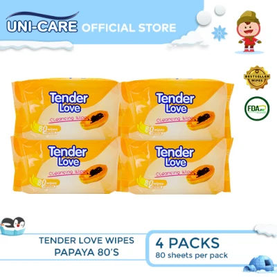Tender Love Papaya Cleansing Wipes 80's Pack of 4