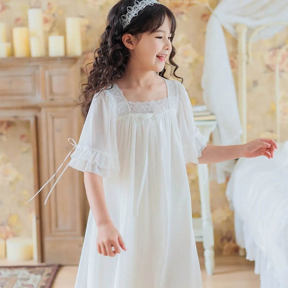 Sweet Girls Nightdress Lace Sleepwear Pajamas Summer Kids One Piece ...