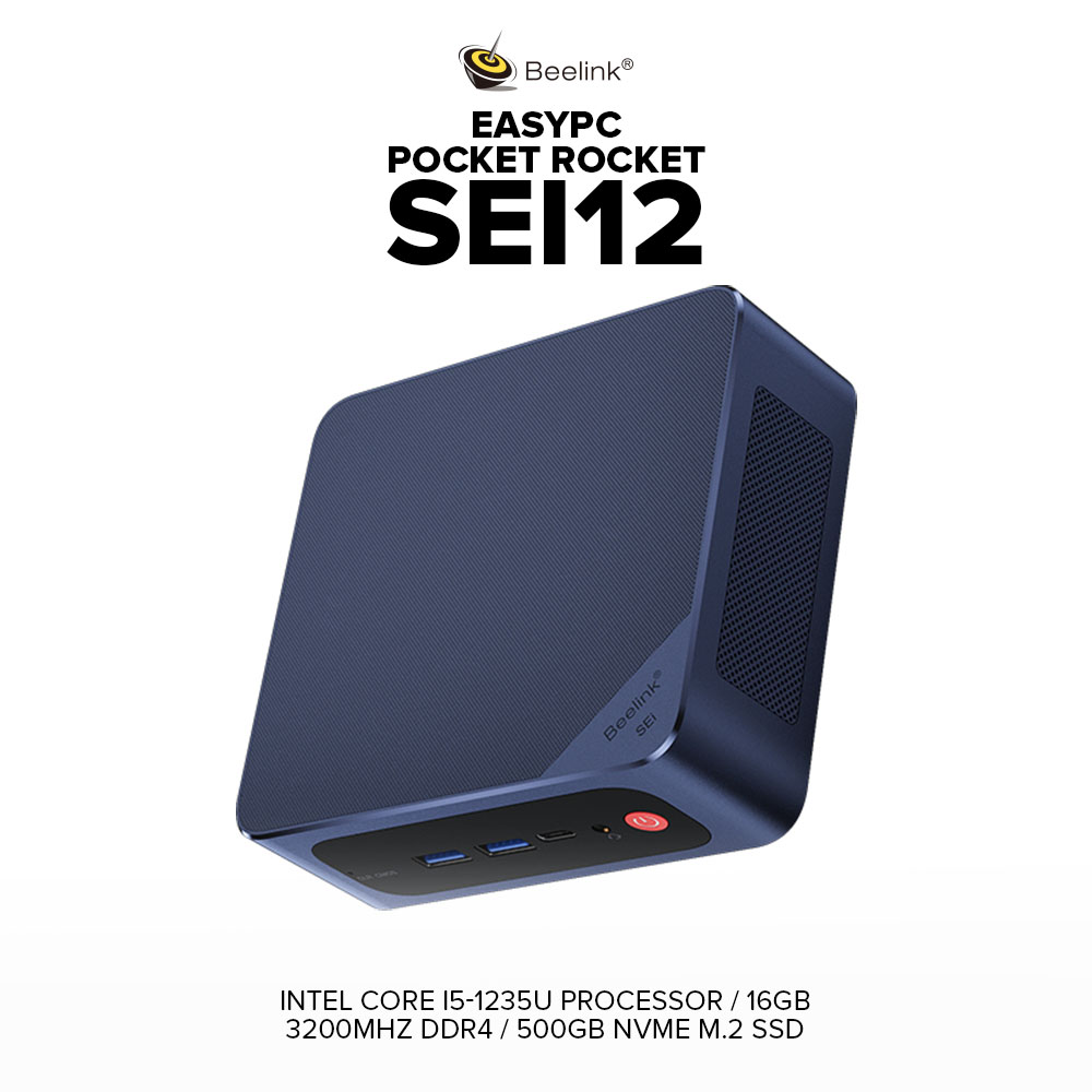 Beelink Mini PC SEi12, Intel Core i5-12450H 8-Core 12-Thread up to 4.40GHz,  16G RAM 500G PCIe 4.0 SDD, 4K Dual Display, WiFi 6 Bluetooth 5.2, USB 3.0  Type-C, Mini Desktop PC 