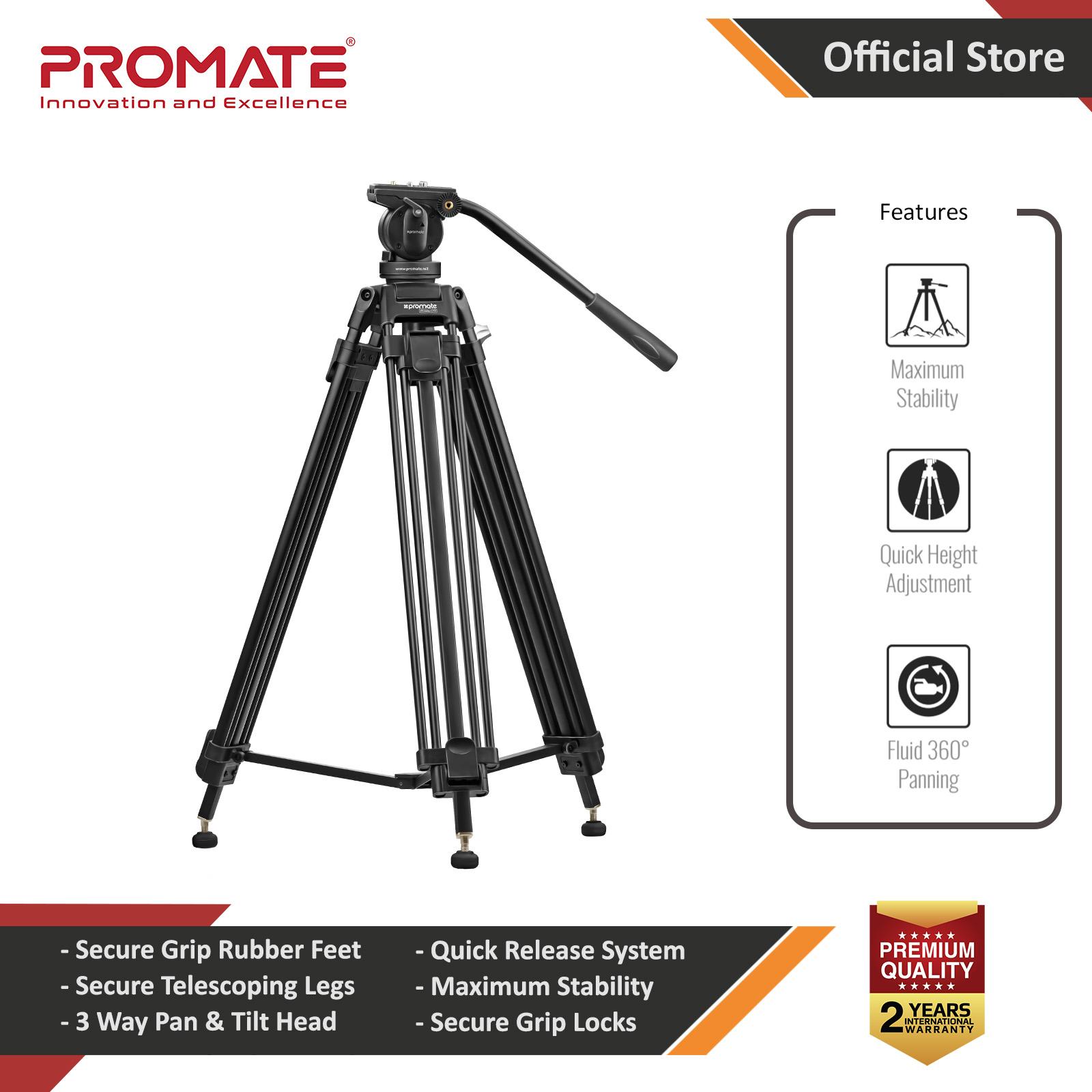 Promate Pixels-170 Professional Aluminium Video Tripod With Mid-Level Spreader