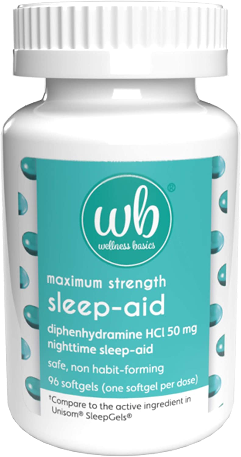 Wellness Basics Maximum Strength SleepAid 50mg Nighttime Sleep Aid Non