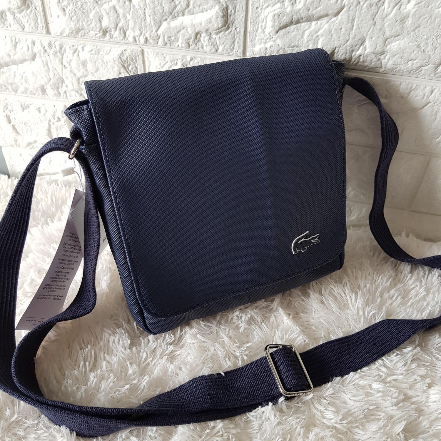 Lacoste men's flap hot sale crossover bag