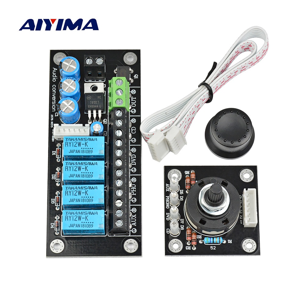 Aiyima audio switch input selection board rca lotus seat stereo 4 way relay adjustable audio signal board amplifier diy ac12-15v
