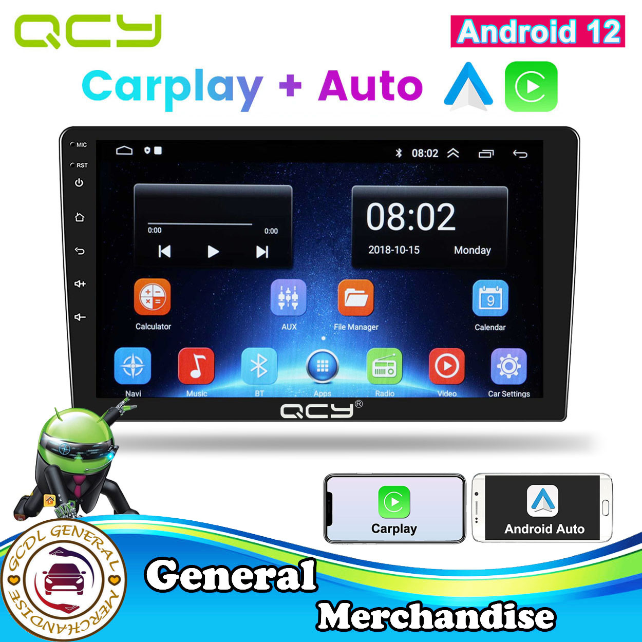 QCY 10 inch 2+32GB Car Stereo Double Din Carplay & Android Auto GPS ...