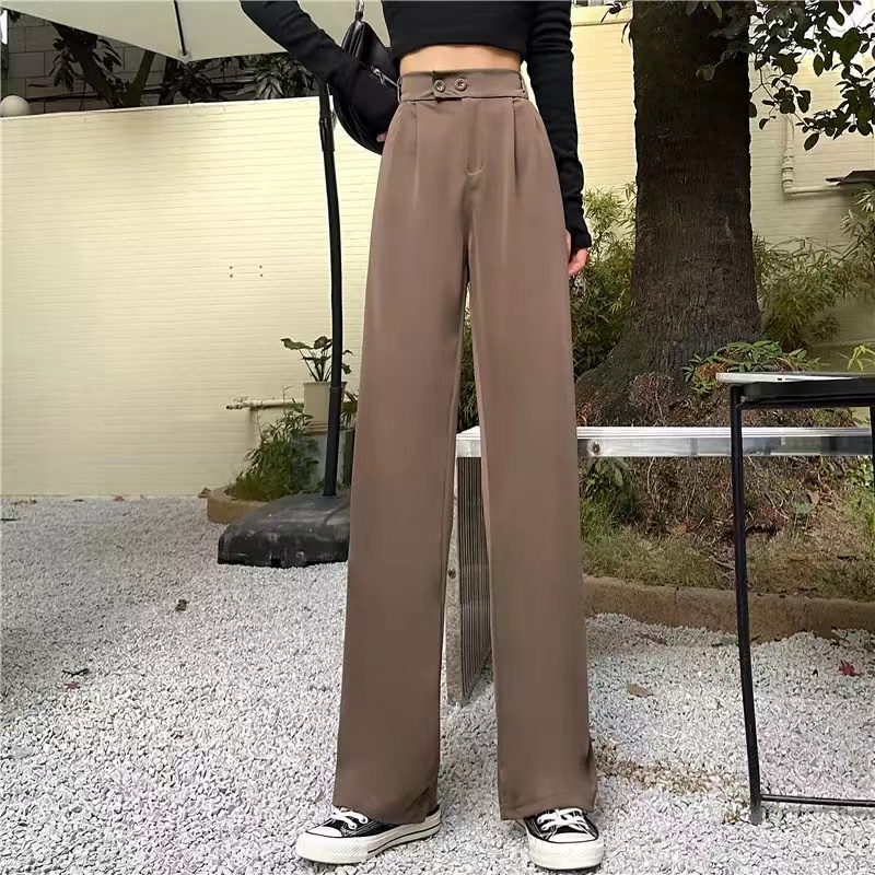 K.Store Suit pants high waist slimming elastic waist vertical leg pants ...