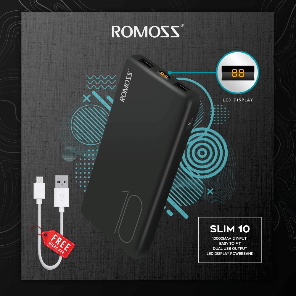 Romoss slim 10 10000mah light handheld micro and type c input 2
