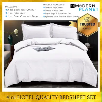 Tmp 4in1 Hotel Quality Bed Sheet Set Plain Color Cotton Zigzag 1