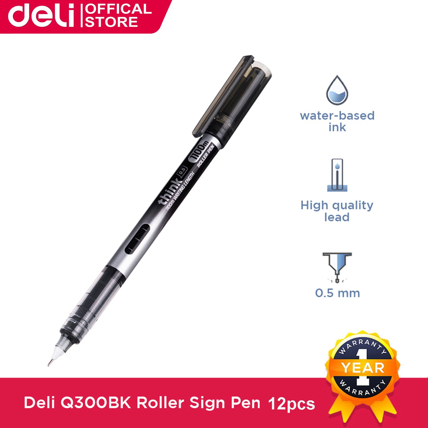 Deli EQ300BL/EQ300BK Roller Pen Sign Pen Ballpen 0.5mm 12Pcs Lazada PH