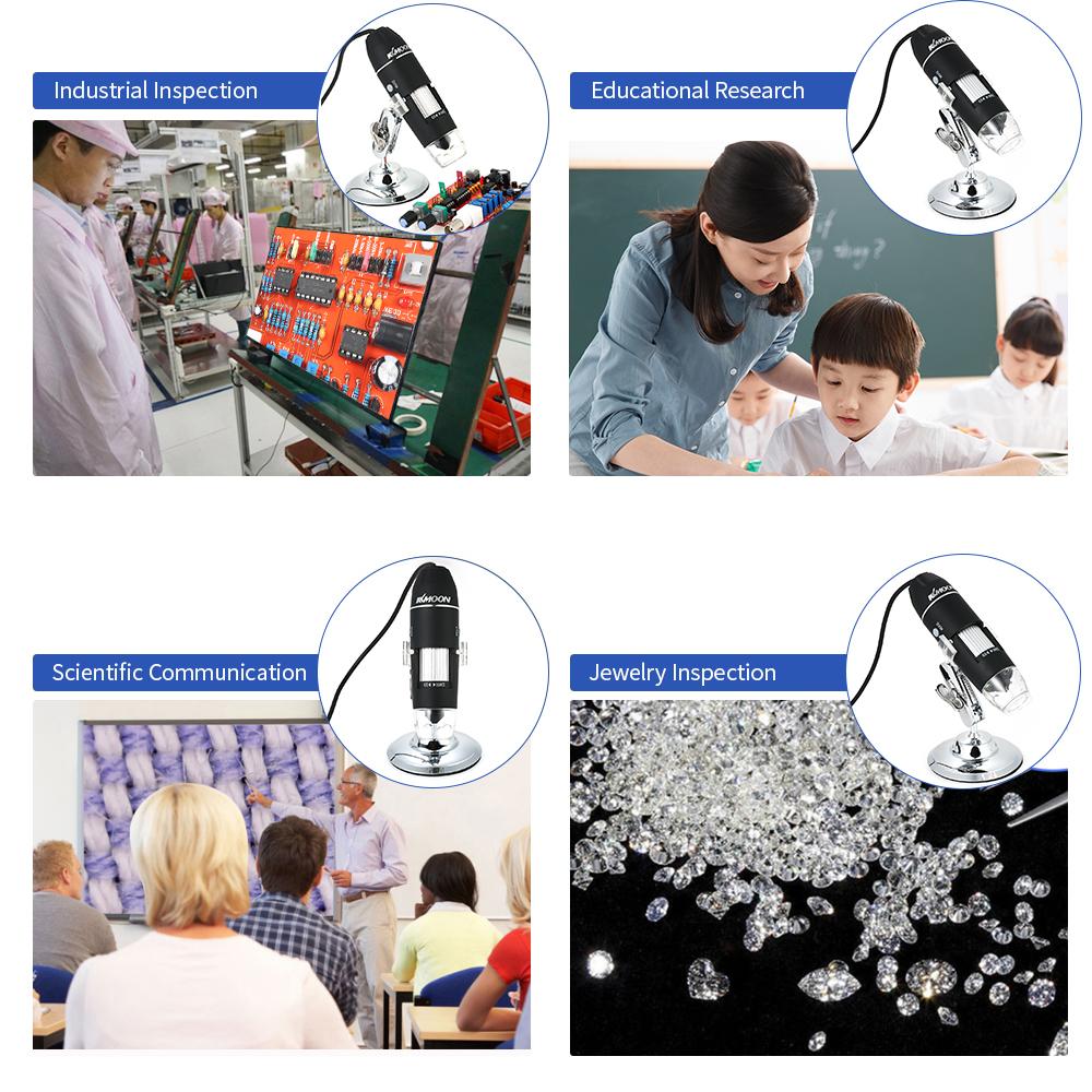 KKmoon 1600X Magnification USB Digital Microscope with OTG Function Endoscope 8-LED Light Magnifying Glass Magnifier with Stand