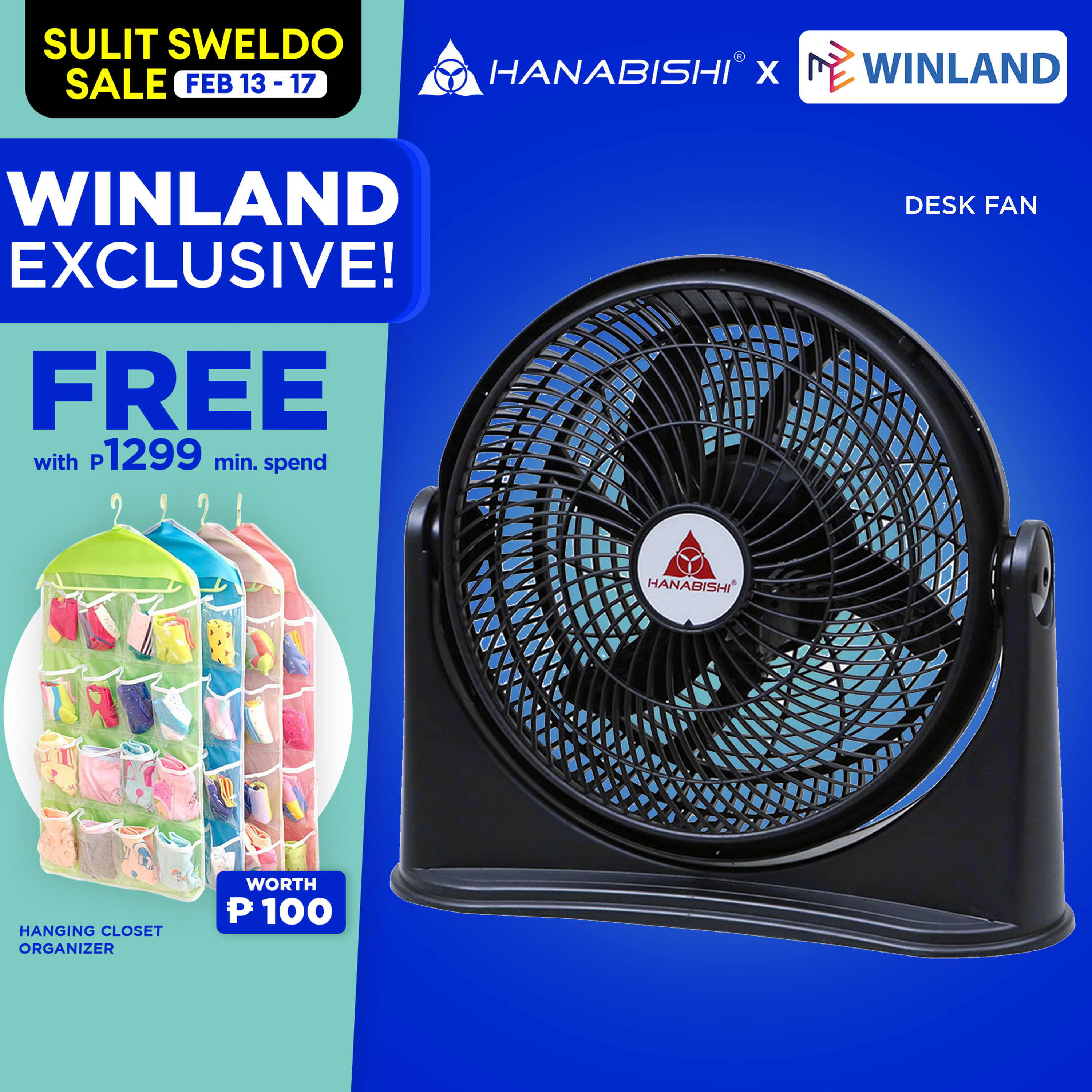 HANABISHI by Winland Mini Desk Fan Velocity Cool Electric Floor Fan 10