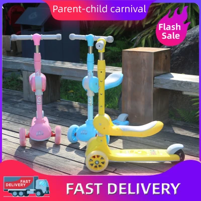 【Ready Stock】Kids Scooter for young children 1-3-6-8 years old children can ride a yo-yo three-in-one one-legged baby pedal sled
