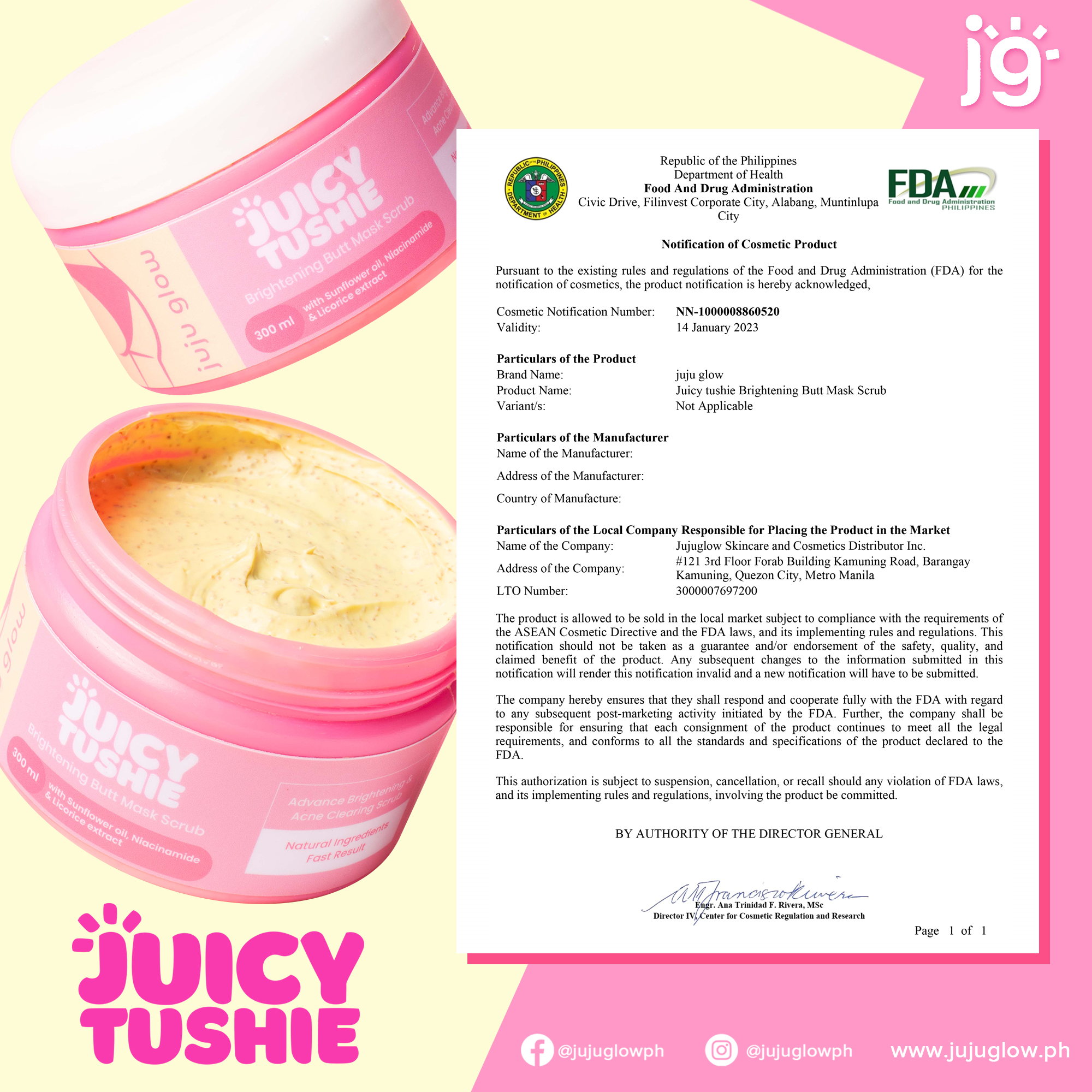 Juicy Tushie BUTT WHITENING BUTT Scrub BUTT Mask and Intimate Care 