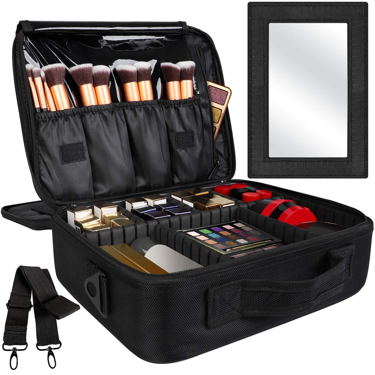 Kootek Travel Makeup Bag Double-Layer Portable Train Cosmetic Case ...