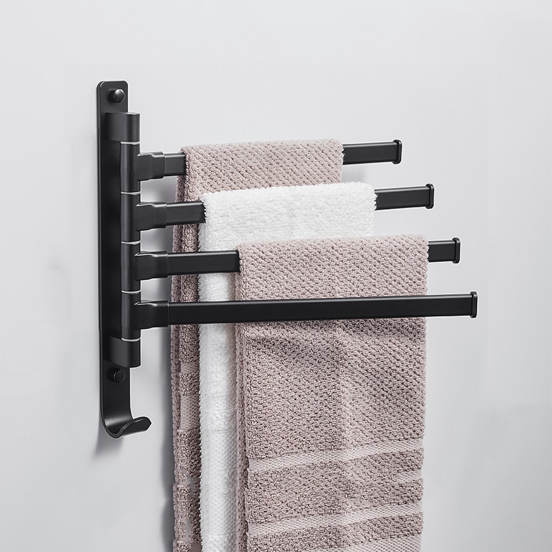 HKStorage Black Bathroom 2/3/4/5 Arms Swivel Towel Bar Space Saving ...