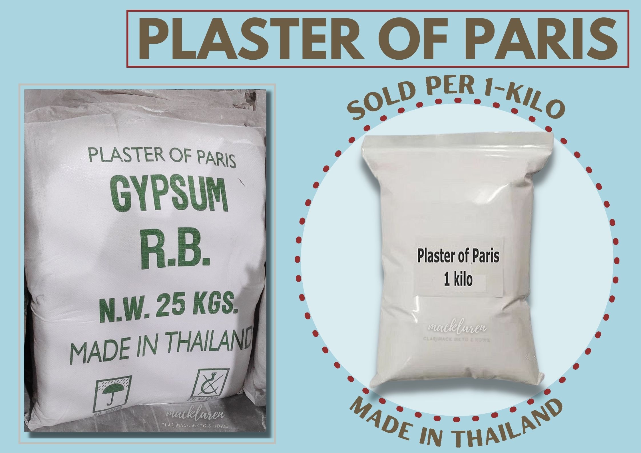 Plaster Of Paris Gypsum Powder 1 KG Original Made In Thailand For Molding,  Figurines, Dental, Ornament, Crafts, Pots, Bounding Compound