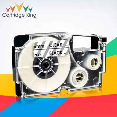 Compatible for Casio XR-6X Cassette Labeling Tape Black on Clear 6mm*8m Replace Casio KL-60 KL-120 KL-HD1 KL-P350W Label Maker
