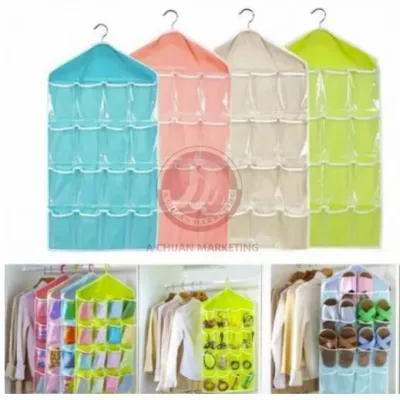 16 Grid Hanging Organiser Underwear Storage Bag Bras Socks Shoe Toys Organizer WD-0334